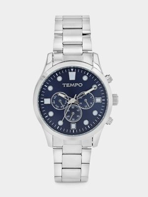 Tempo Silver Plated Navy Dial Bracelet Watch