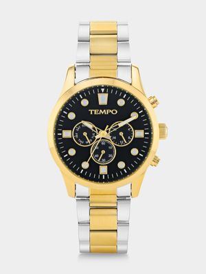 Tempo Gold Plated Black Dial Two-Tone Bracelet Watch