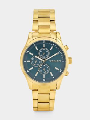 Tempo Gold Plated Green Dial Bracelet Watch