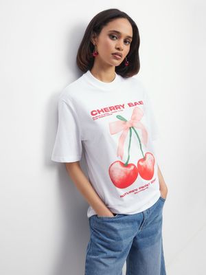 Women's White Cherry Graphic Top