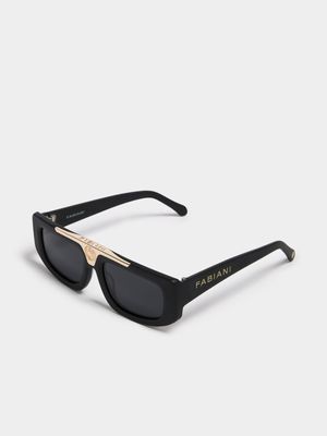 Fabiani Men's Black/Gold Straight Top Square Aviator Sunglasses