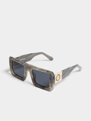 Fabiani Men's Grey Marble/Gold Rectangle Wayfarer Sunglasses