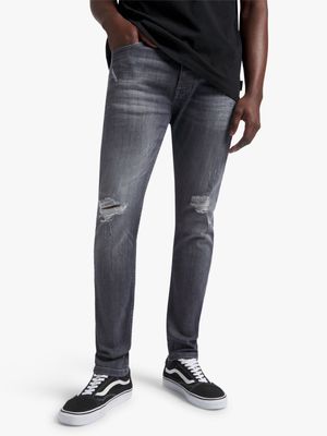 Men's Relay Jeans Skinny Rip and Repair Anthracite Grey Denim