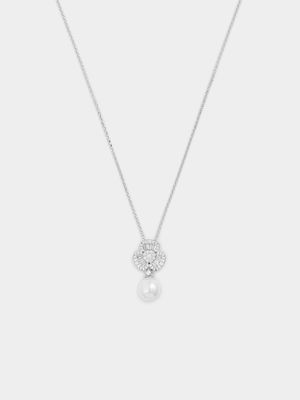 Cheté Sterling Silver Freshwater Pearl & Cubic Zirconia Flower Pendant