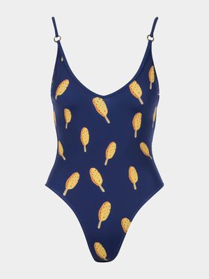 Women's Granadilla Swim Navy Lollies V-Neck One Piece Swimsuit