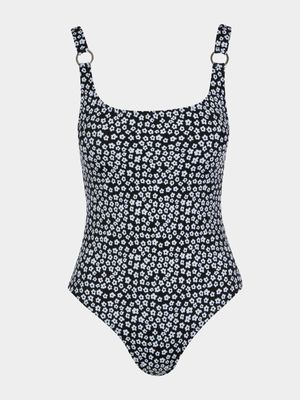 Women's Granadilla Swim Black Daisy O-Ring One Piece Swimsuit