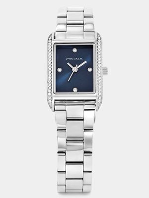 Minx Silver Plated Navy Dial Rectangle Bracelet Watch