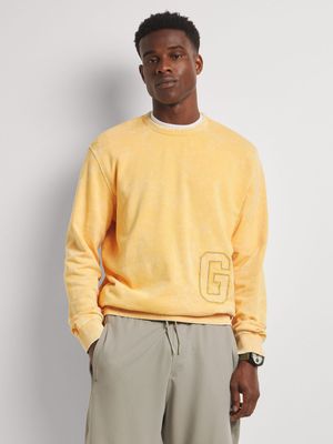 Men's Guess Yellow Treated Logo Sweatshirt