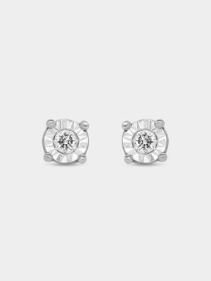 White Gold Diamond Illusion Solitaire Stud Earrings