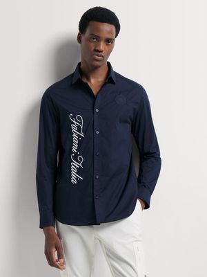 Fabiani Men's Navy Script Themed Shirt