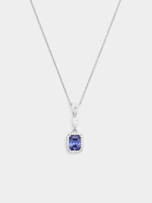 Sterling Silver Tanzanite Blue Cubic Zirconia Emerald Halo Pendant