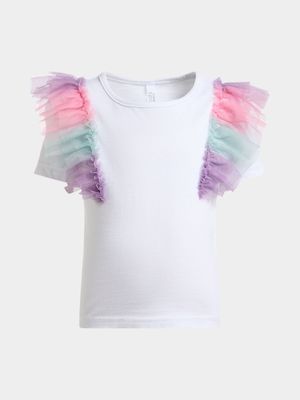 Older Girl's White Rainbow Trim T-Shirt