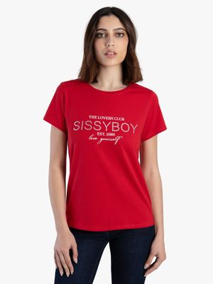 Women's Sissy Boy Red Multi-Technique Logo Top