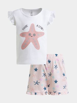 Older Girl's Pink Starfish Sleepwear Set