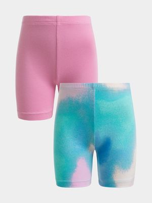 Young Girl's Pink & Tie-dye 2-Pack Cycling Shorts