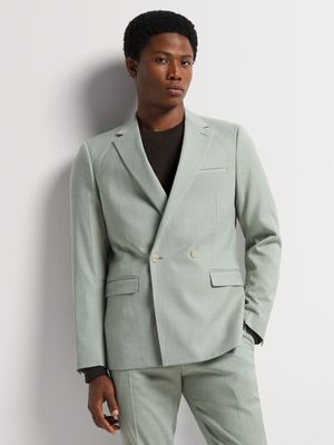 Men's Markham Skinny Double Breasted Plain Sage Green Melange Suit Jacket