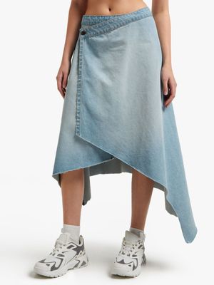 Women's Light Wash Denim Wrap Skirt