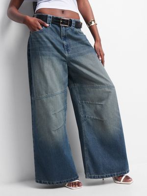 Women's Tinted Wash Mega Baggy Panel Denim Jeans