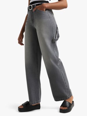 Women's Grey Wide Leg Jeans