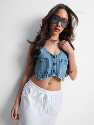 Women's Light Wash Denim Waistcoat