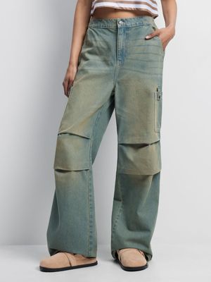 Women's Light Wash Parachute Wide Leg Jeans