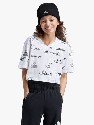 Girls adidas Brand Love Cropped White/Black Tee