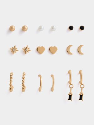 Jet Women's Gold/Black 9 Pack Earrings