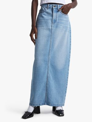 Women's Light Wash Denim Midaxi Skirt