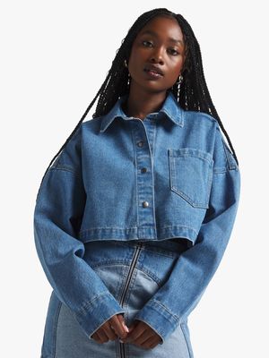 Women's Medium Wash Denim Cropped Shirt