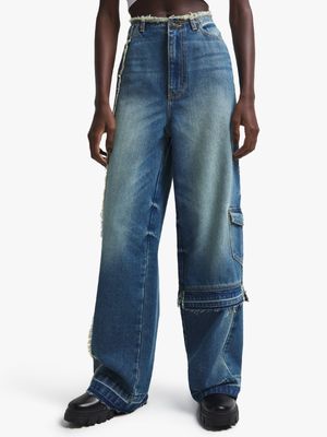 Women's Medium Wash Frayed Wide leg Jeans