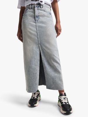 Women's Light Wash Denim Midi Skirt