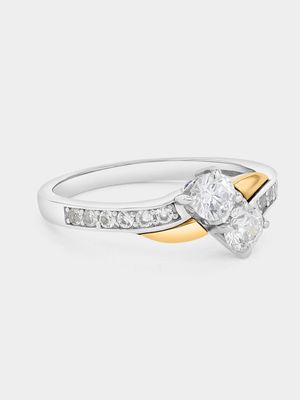 Sterling Silver & Yellow Gold Moissanite Two-Stone Ring