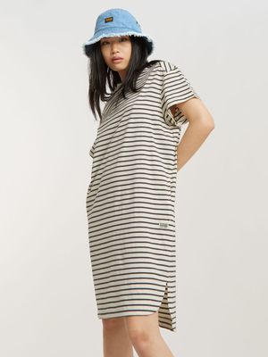 G-Star Women's Striped Loose White/Black T-Shirt Dress