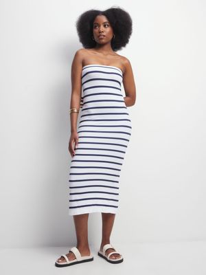 Women's Navy & White Stripe Seamless Maxi Dress