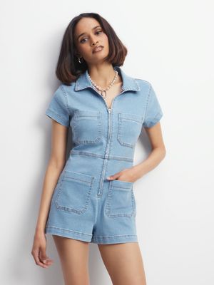 Women's Medium Wash Denim Shortall