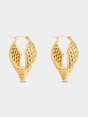 Stainless Steel Gold Tone Vintage Twisted Hoops