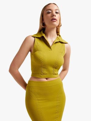 Women's Green Co-Ord Johnny Collar Top