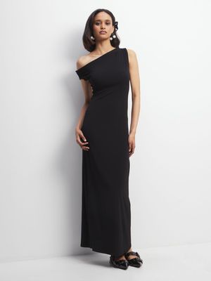 Women's Black Asymmetric Maxi Dress