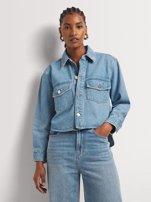 News Denim Cropped Trucker Jacket