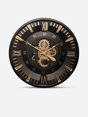 Gears Wall Clock Black & Gold 80cm