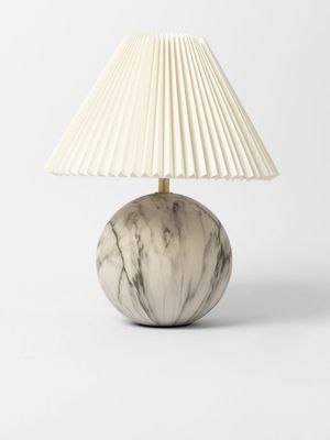 Pleated Shade Marble Finish Ball Lamp White