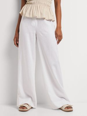 Linen Blend Wide Leg Front Dart Pants