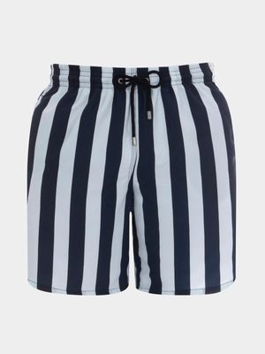 Men's Granadilla Stripe Navy Mid-Length Swimshorts