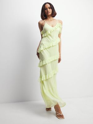 Women's Green Ruffle Maxi Dress