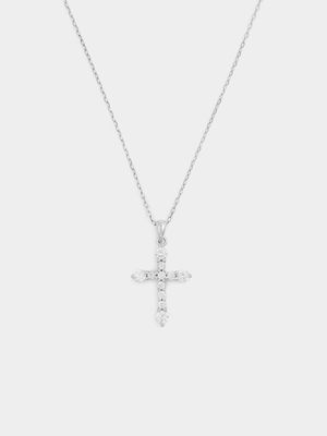 Sterling Silver Cubic Zirconia Graduated Cross Pendant