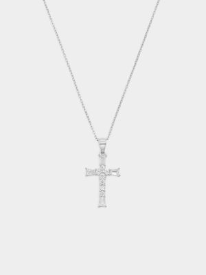 Sterling Silver Cubic Zirconia Multi-Stone Cross Pendant