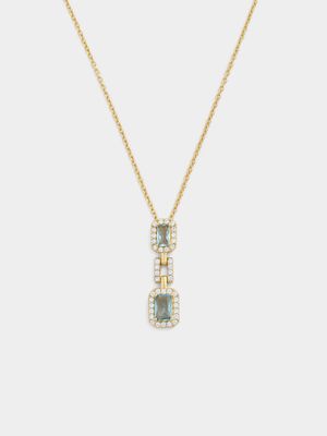 Gold Plated Sterling Silver Aquamarine Cubic Zirconia Chain Link Pendant