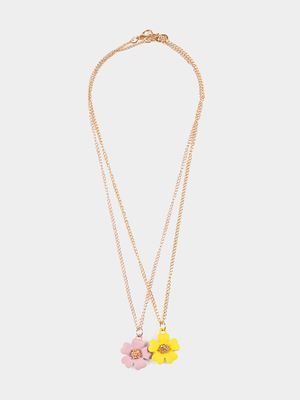 Girl's Pink & Yellow Flower Friends Necklace Set