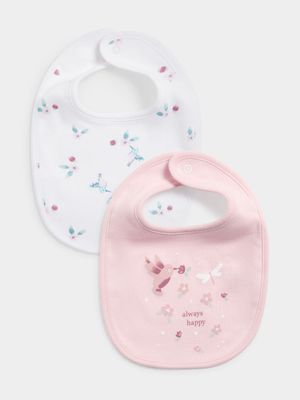 Jet Infant Girls White/Pink 2 Pack Always Happy Floral Bibs