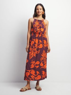 Jet Women's Brown/Orange Floral Maxi Dress